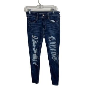 American Eagle Super Super Stretch 4 Short Jeans Distressed Denim